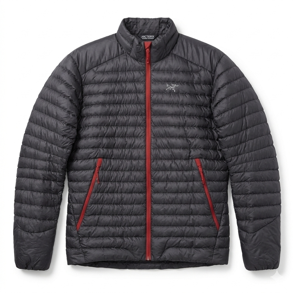 Arc'teryx Men's Dark Gray Packable Puffer Jacket with Red Zippers Size M